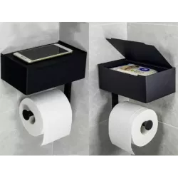 Uchwyt na papier toaletowy z pojemnikiem na chusteczki półką czarny loft wc-5907451353127