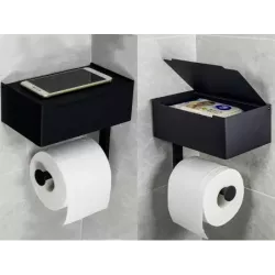 Uchwyt na papier toaletowy z pojemnikiem na chusteczki półką czarny loft wc - 10