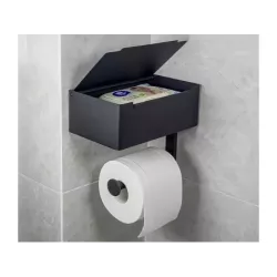 Uchwyt na papier toaletowy z pojemnikiem na chusteczki półką czarny loft wc-5907451353127