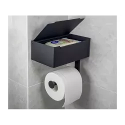 Uchwyt na papier toaletowy z pojemnikiem na chusteczki półką czarny loft wc - 11