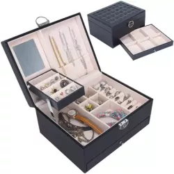 Szkatułka na biżuterię organizer pudełko lustro - 1