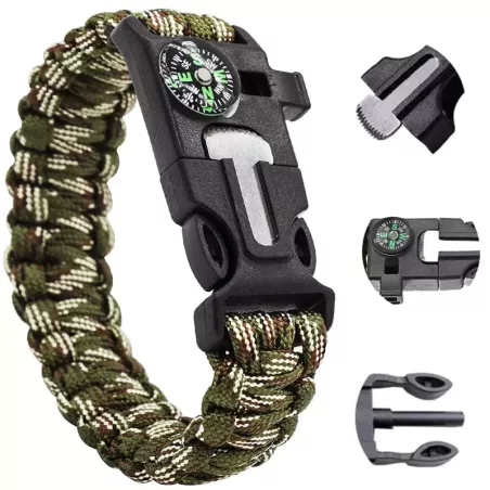 Bransoletka survival opaska 5w1 kompas krzesiwo linka nóż linka paracord - 1