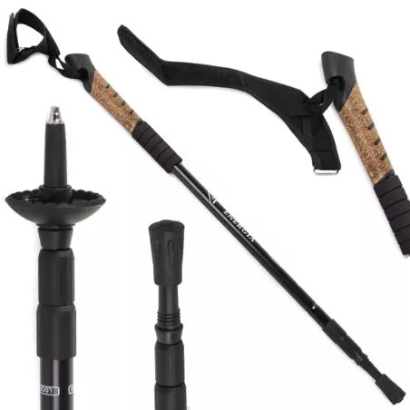 Kij nordic walking z korkową rączką kolor czarny-5907451312834