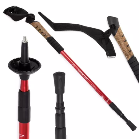 Kij nordic walking z korkową rączką kolor czerwony-5907451312841