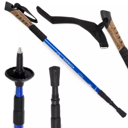 Kij nordic walking z korkową rączką kolor niebieski-5907451312858