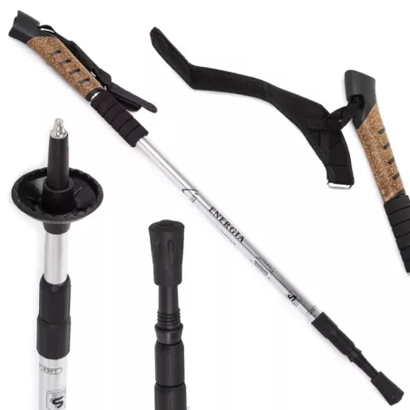 Kij nordic walking z korkową rączką kolor srebrny-5907451312865