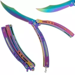 Nóż motylkowy ostry składany ostrze rainbow fade - 1