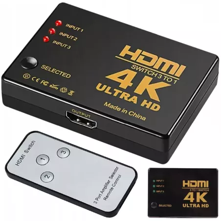Switch rozdzielacz 3x do 1 hdmi 4k uhd + pilot IR-5907451330357