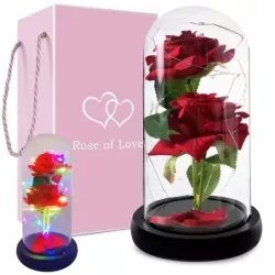 Wieczna róża w szkle świecąca LED RGB prezent na okazję dla kobiet czerwona - 1
