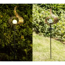 2xPłomień solarny ogrodowy 18/70cm lampa z kulką ze spękanego szkła