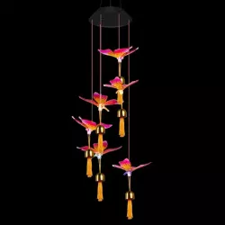 Motylki solarne z mosiężnymi dzwonkami różowe lampki ogrodowe LED RGB
