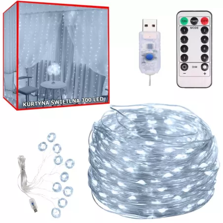 Kurtyna mikro 300 led druciki 3x3 wiszące lampki-5907451338308