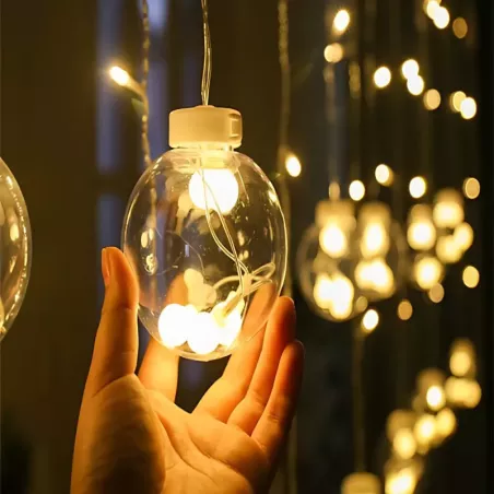 Lampki kurtyna girlanda świąteczna ozdoba bombka 138 led ciepła barwa ip44-5907451366677