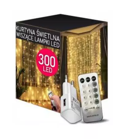 Lampki girlanda kurtyna świetlna świąteczna 300 led wewnętrzna ciepła usb-5907451366721