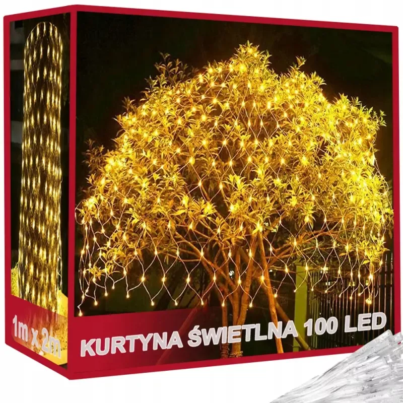 Siatka świetlna kurtyna 100 led lampki święta zewnętrzne biała ciepła 1x2m