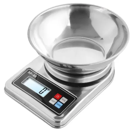Elektroniczna waga kuchenna z misą 5kg/1g cyfrowa precyzyjna metalowa-5907451361351