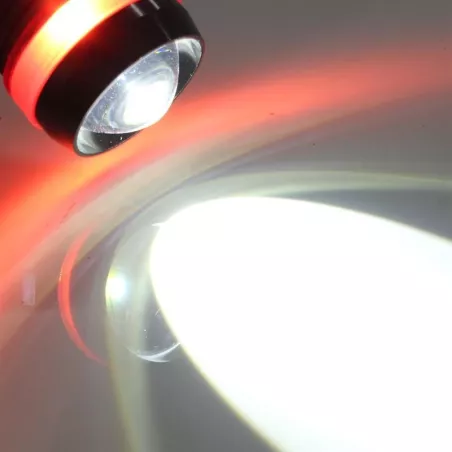 Halogen motocyklowy U3 z czerwonym ringiem LED CREE-