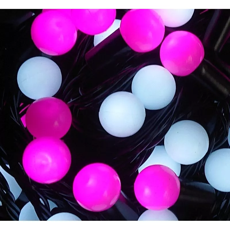 Lampki choinkowe kulki 200 LED-16m biało-różowe+czapka