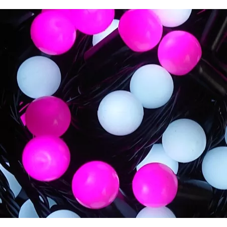 Lampki choinkowe kulki 200 LED-16m biało różowe małe kulki perełki-