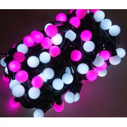 Lampki choinkowe kulki 100 LED-11m biało-różowe małe kulki led