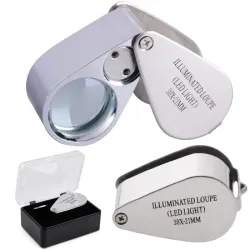 Lupa kieszonkowa jubilerska składana 2 led 30x 21mm z światełkiem