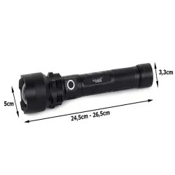 Latarka bailong taktyczna mocna led xhp50 funkcja zoom ładowana z USB