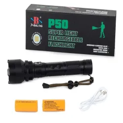 Latarka bailong taktyczna mocna led xhp50 funkcja zoom ładowana z USB