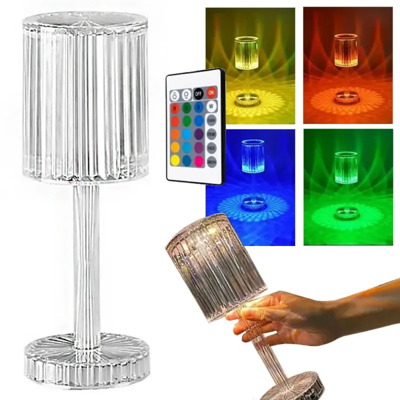 Lampka nocna stołowa kryształ led rgb usb pilot bezprzewodowa 5V USB-c Lampka nocna stołowa kryształ led rgb usb pilot bezprzewodowa 5V USB-c