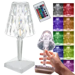 Lampka nocna stołowa kryształ led rgb usb bezprzewodowa z pilotem IR