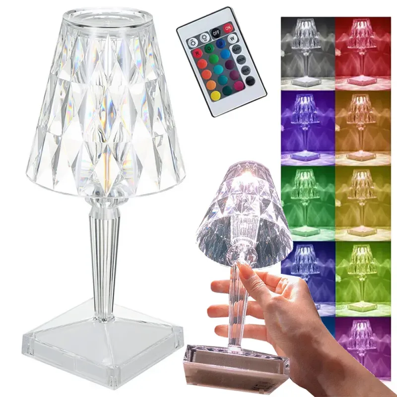 Lampka nocna stołowa kryształ led rgb usb bezprzewodowa z pilotem IR Lampka nocna stołowa kryształ led rgb usb bezprzewodowa z pilotem IR