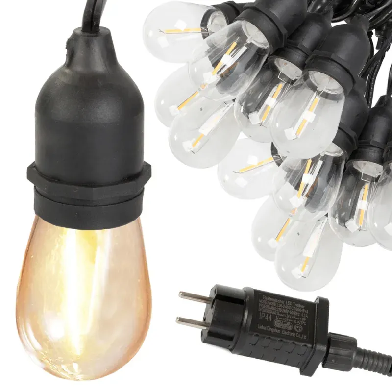 Girlanda ogrodowa łańcuch świetlny 20 led e27 20m komplet z żarówkami Girlanda ogrodowa łańcuch świetlny 20 led e27 20m komplet z żarówkami