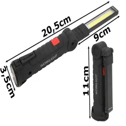 Lampa latarka warsztatowa z magnesem hak składana do warsztatu usb 5w1