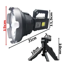 Latarka szperacz statyw dioda cree led xhp90 cob i boczne światło