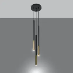 Lampa wisząca MOZAICA 3P czarny/złoto trzy cylindryczne długie zwisy