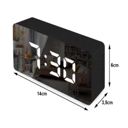 Zegar budzik termometr lustro led alarm data 4w1 baterie lub 5V/USB