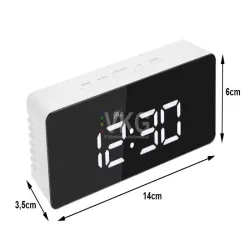 Zegar budzik termometr lustro led alarm data 4w1 baterie lub 5V/USB