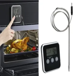 Cyfrowy termometr z sondą do pieczenia mięsa wędzarni timer alarm lcd
