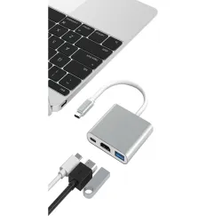 Przejściówka adapter 3w1 hub usb-c do połączenia z usb 3.0 na hdmi 4k