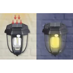 Lampa solarna kinkiet LED z ciepłą żarówką czujnikiem ruchu zmierzchu