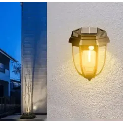 Lampa solarna kinkiet LED z ciepłą żarówką czujnikiem ruchu zmierzchu