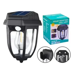 Lampa solarna kinkiet LED z ciepłą żarówką czujnikiem ruchu zmierzchu