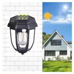 Lampa solarna kinkiet LED z ciepłą żarówką czujnikiem ruchu zmierzchu