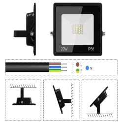 Naświetlacz halogen reflektor led 20w 6000k zewnętrzny wodoodporny ip66