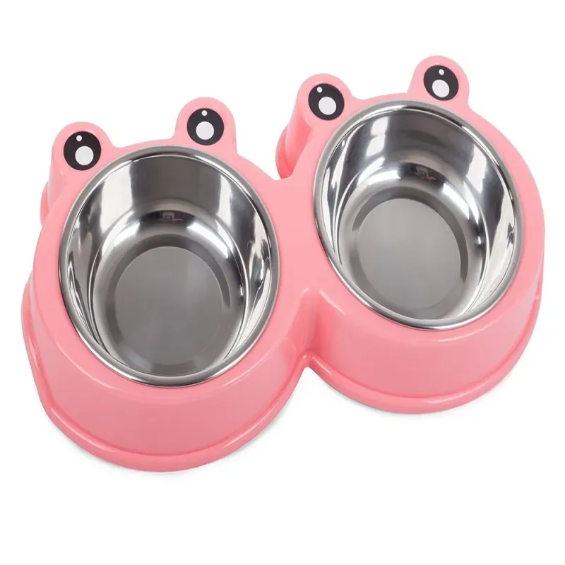 Podwójna miska dla psa lub kota metalowa 2x300ml pojemności różowa-5907451311851