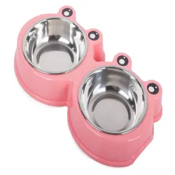 Podwójna miska dla psa lub kota metalowa 2x300ml pojemności różowa-5907451311851