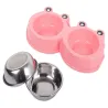 Podwójna miska dla psa lub kota metalowa 2x300ml pojemności różowa-5907451311851