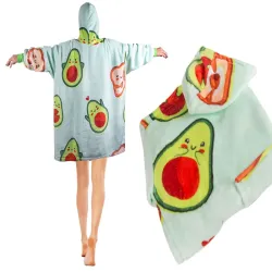 Ciepła bluza awokado koc oversize xxl 2w1 gruba futrzak z kapturem