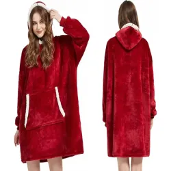 Ciepła bluza koc oversize xxl 2w1 gruba futrzak szlafrok z kapturem-5907451366172-6063
