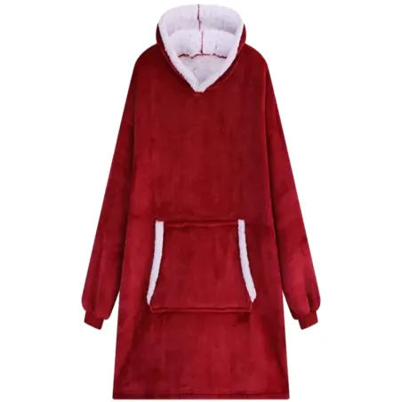 Ciepła bluza koc oversize xxl 2w1 gruba futrzak szlafrok z kapturem-5907451366172