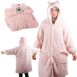 Ciepła bluza koc oversize xl gruba 2w1 futrzak z kapturem kocobluza